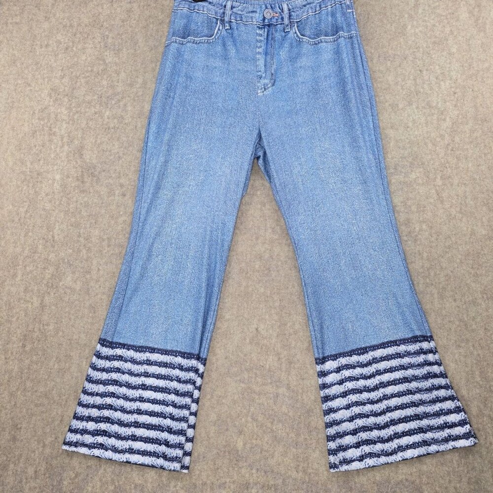Womens 4XL Denim Look Flared Pants Light Blue Polyester Stripe Detail